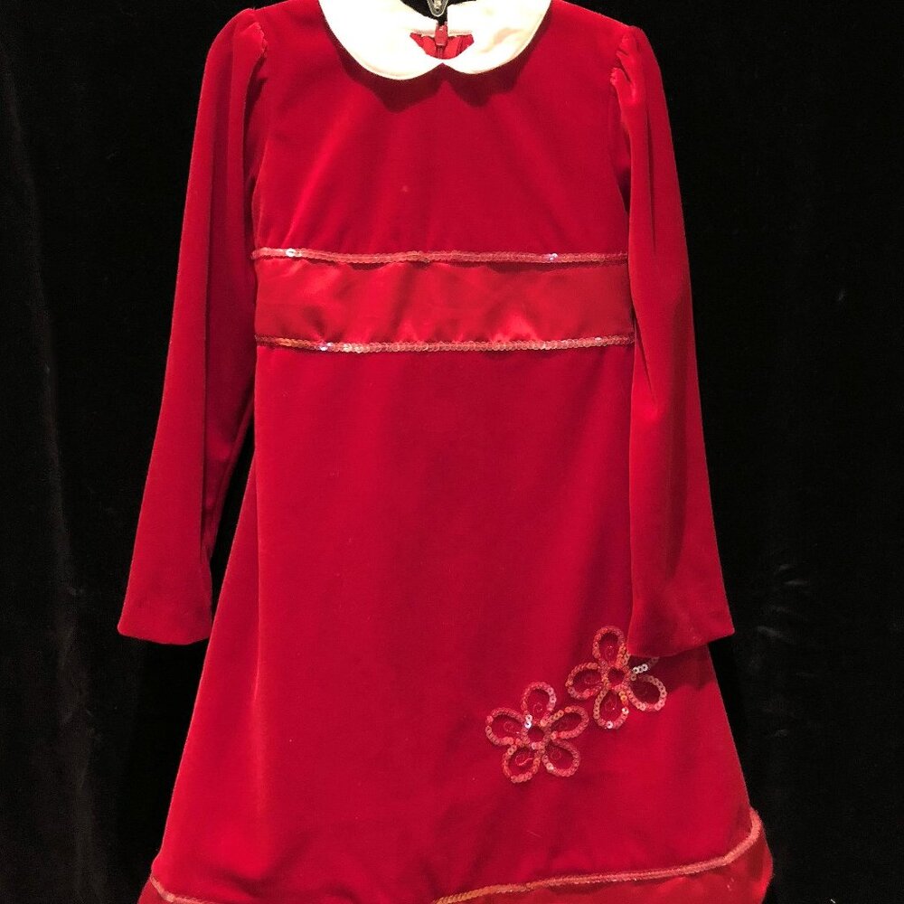 Little Bitty Girls Size 5 Red Velvet Dress Christmas Holiday Flower SequinDetail